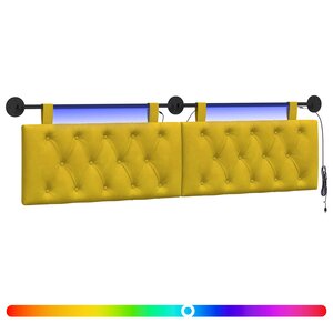 vidaXL Tête de lit suspendue Avec lumière LED Jaune Velours