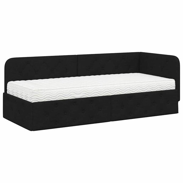 vidaXL Cadre de lit d'angle avec matelas Noir 80 x 200 cm tissu