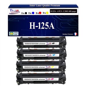 T3AZUR - 4x Cartouches compatibles avec 125A pour HP Color LaserJet CP1514N CP1515 CP1515N CP1516N CP1517N CP1517NI CP1518NI CP1519 CP1519NI (CB540A)