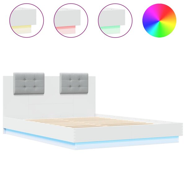vidaXL Cadre de lit avec tête de lit et lumières LED blanc 140x200 cm