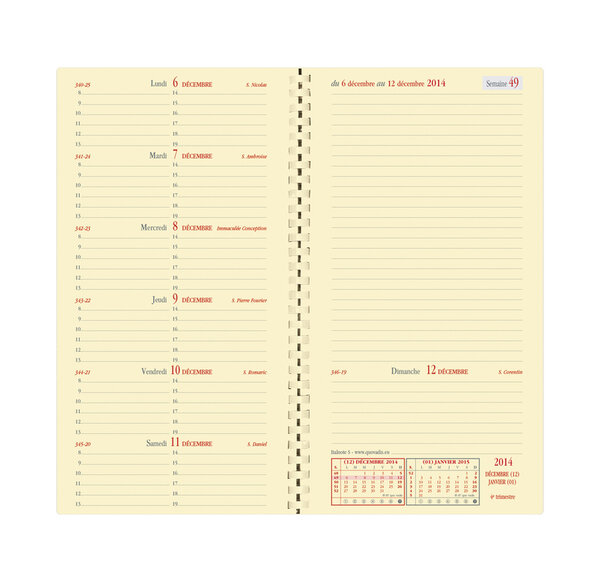 Recharge (Sans Couverture) Agenda Italnote Spirale 8,8 x 17 cm QUOVADIS