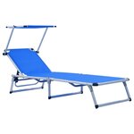 vidaXL Chaises longues pliables et toit 2 Pièces Aluminium textilène Bleu