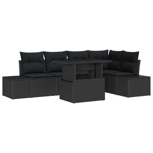 vidaXL Ensemble de canapé de jardin avec coussin 6 Pièces Noir Poly rotin