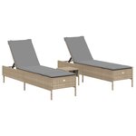 vidaXL Ensemble de chaises longues avec coussins 3Pièces beige poly rotin