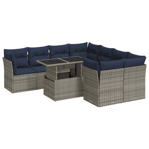 vidaXL Salon de jardin avec coussins 9 Pièces gris résine tressée acacia