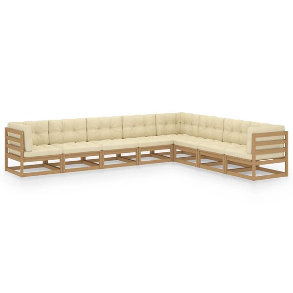 vidaXL Salon de jardin 8 Pièces avec coussins Marron miel Bois de pin
