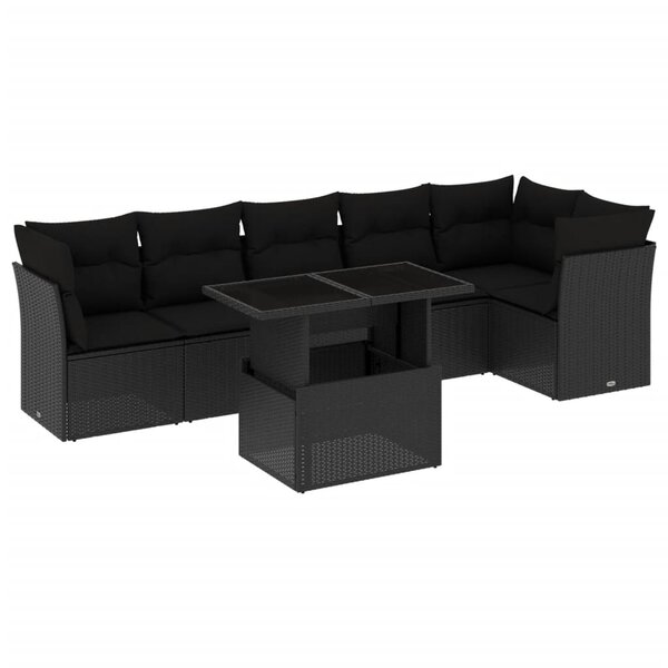 vidaXL Salon de jardin 7 Pièces avec coussins noir résine tressée
