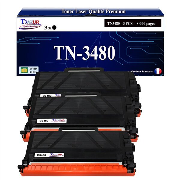 T3AZUR- 3x Toners compatibles avec Brother TN3480  TN3430  - 8 000 pages