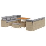 vidaXL Ensemble de canapé de jardin 11 pièces avec coussins beige en poly rotin et acacia