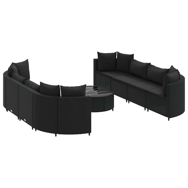 vidaXL Salon de jardin 9 Pièces avec coussins noir résine tressée