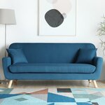 Lena bleu : Canapé scandinave 3 places bleu + 2 coussins