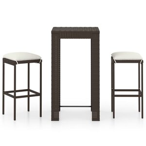 vidaXL Ensemble de bar de jardin 3 Pièces coussins Résine tressée Marron