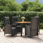 vidaXL Ensemble à manger de jardin coussins 5Pièces Noir Résine tressée