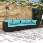 vidaXL Salon de jardin 4 Pièces avec coussins Résine tressée Noir