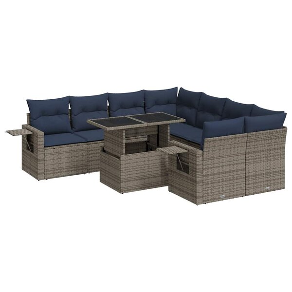 vidaXL Salon de jardin avec coussins 9 Pièces noir résine tressée acacia