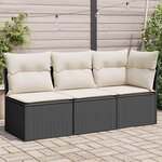 vidaXL Canapé de jardin avec coussins 3 places noir résine tressée
