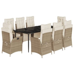 vidaXL Ensemble à manger de jardin et coussins 9 Pièces beige Poly rotin
