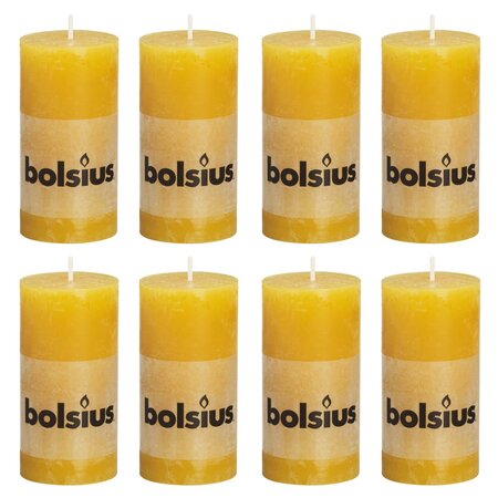 Bolsius bougies pilier rustiques 8 pièces 100x50 mm jaune ocre