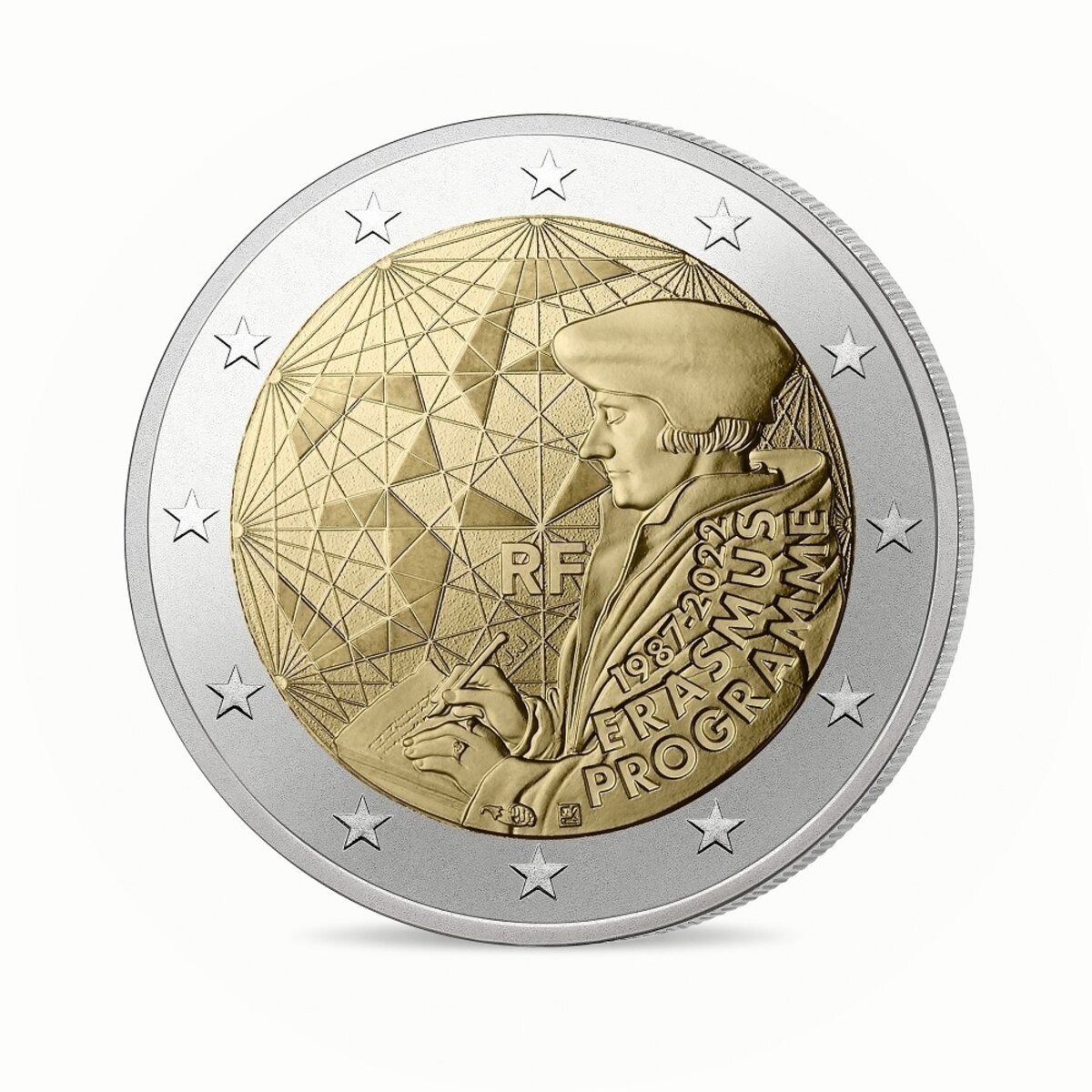 Pièce de monnaie 2 euro commémorative France 2022 - Programme Erasmus - La  Poste