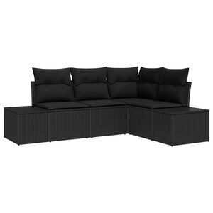 vidaXL Ensemble de canapé de jardin 4 pièces avec coussins noir poly rattan