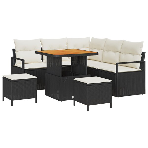 vidaXL Ensemble de Sofa de Jardin 8 Pièces avec Coussins Noir Poly Rattan Acacia