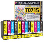 123CONSOMMABLES - T0715-12 Cartouches E711-E712-E713-E714 Compatible pour Epson T0715 - Compatible avec Epson Stylus SX218 SX400 SX510W SX515W DX7450 DX8450 (3 Noir / 3 Cyan / 3 Magenta / 3 Jaune)