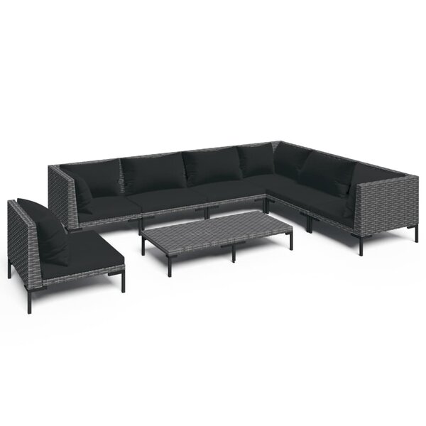 vidaXL Salon de jardin 8 Pièces avec coussins Résine tressée Gris foncé