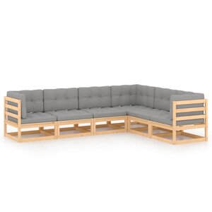 vidaXL Salon de jardin 6 Pièces avec coussins Bois de pin massif