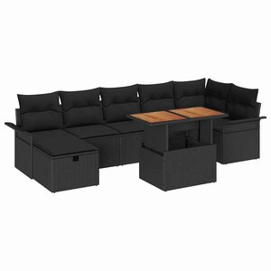 vidaXL Ensemble de canapé de jardin avec coussin 8 Pièces Noir Poly rotin