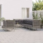 vidaXL Salon de jardin 9 Pièces avec coussins Gris Résine tressée