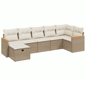 vidaXL Salon de jardin avec coussins 7 Pièces beige résine tressée