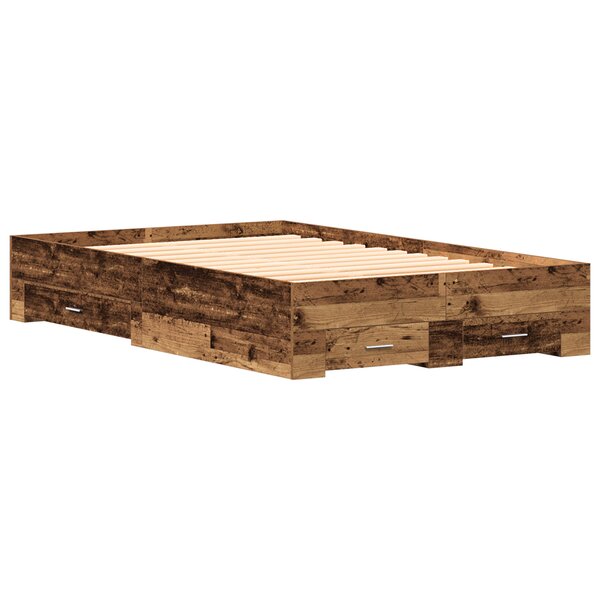 Lit vidaXL avec tiroirs en vieux bois 120x200 cm en bois d'ingénierie