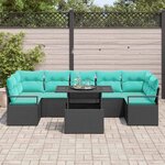 vidaXL Ensemble de canapé de jardin 8 Pièces Noir et Bleu polyrotin