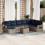 vidaXL Salon de jardin 9 Pièces avec coussins gris résine tressée