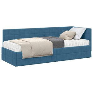 vidaXL Cadre de lit d'angle avec matelas 2 pc Bleu 80 x 200 cm Velours