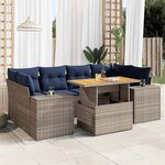vidaXL Salon de jardin avec coussins 7 Pièces gris résine tressée