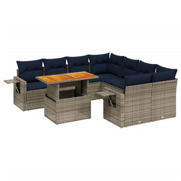 vidaXL Salon de jardin 8 Pièces avec coussins gris résine tressée