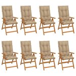 vidaXL Chaises inclinables de jardin avec coussins 8 Pièces Teck solide