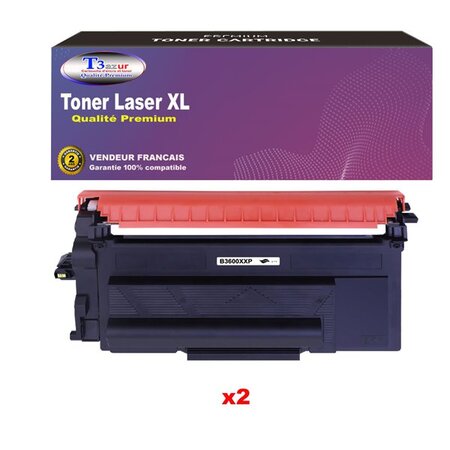 T3AZUR- 2x Toners compatibles avec brother HL-L6415DN  HL-L6415DW  TN-3600XXL Noir (11 000 pages)