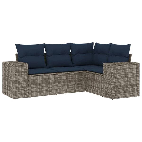 vidaXL Salon de jardin 4 Pièces avec coussins gris résine tressée