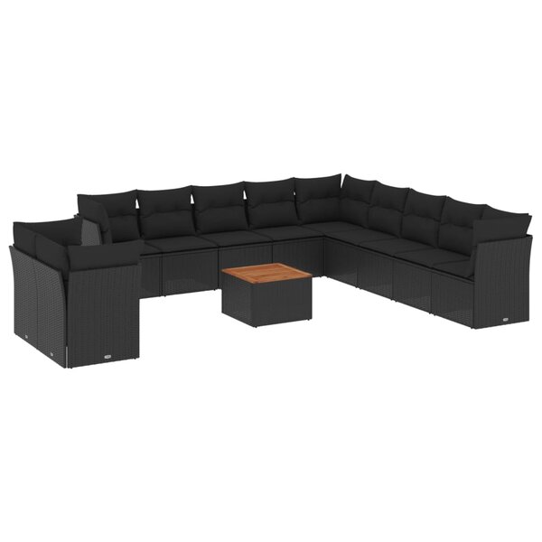 vidaXL Salon de jardin 12 Pièces avec coussins noir résine tressée
