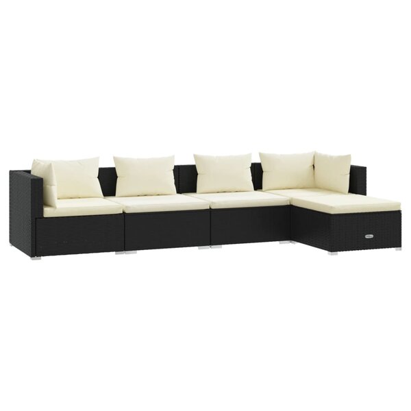 vidaXL Salon de jardin 5 Pièces avec coussins Résine tressée Noir