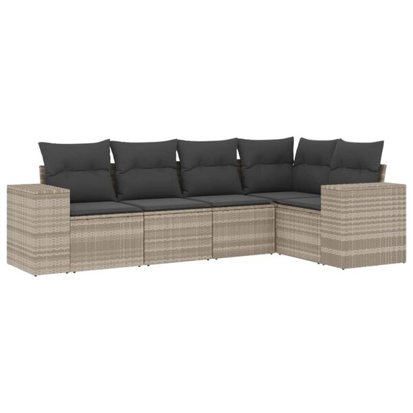 vidaXL Salon de jardin 5 Pièces avec coussins gris clair résine tressée