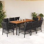 vidaXL Ensemble à manger de jardin 9Pièces coussins noir résine tressée
