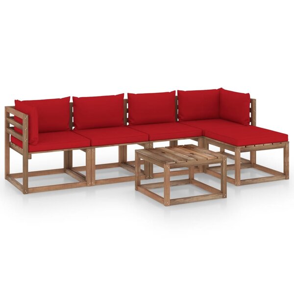 vidaXL Salon de jardin 6 Pièces avec coussins rouge