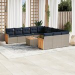 vidaXL Salon de jardin avec coussins 12 Pièces gris résine tressée