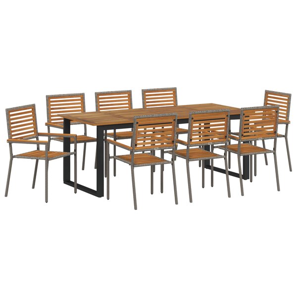vidaXL Set de salle à manger de jardin 9 Pièces Gris 200 x 90 x 75 cm