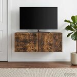 vidaXL Meuble TV mural 59 5 x 41 x 30 cm Chêne fumé Bois d'ingénierie
