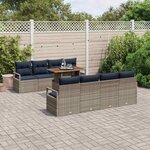 vidaXL Ensemble de canapé de jardin avec coussin 9 Pièces Gris et marine