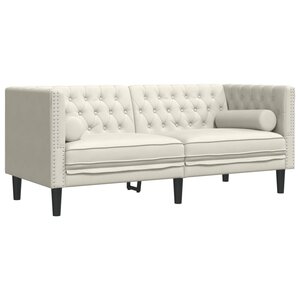 vidaXL Canapé Chesterfield avec traversins 2 places crème velours